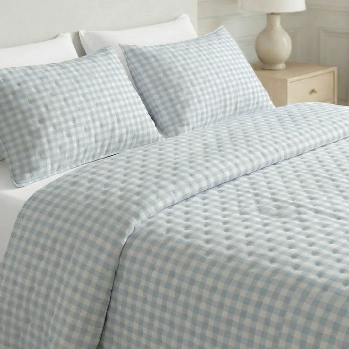 Colcha boutí estampada Calafat Azul Claro tacto suave