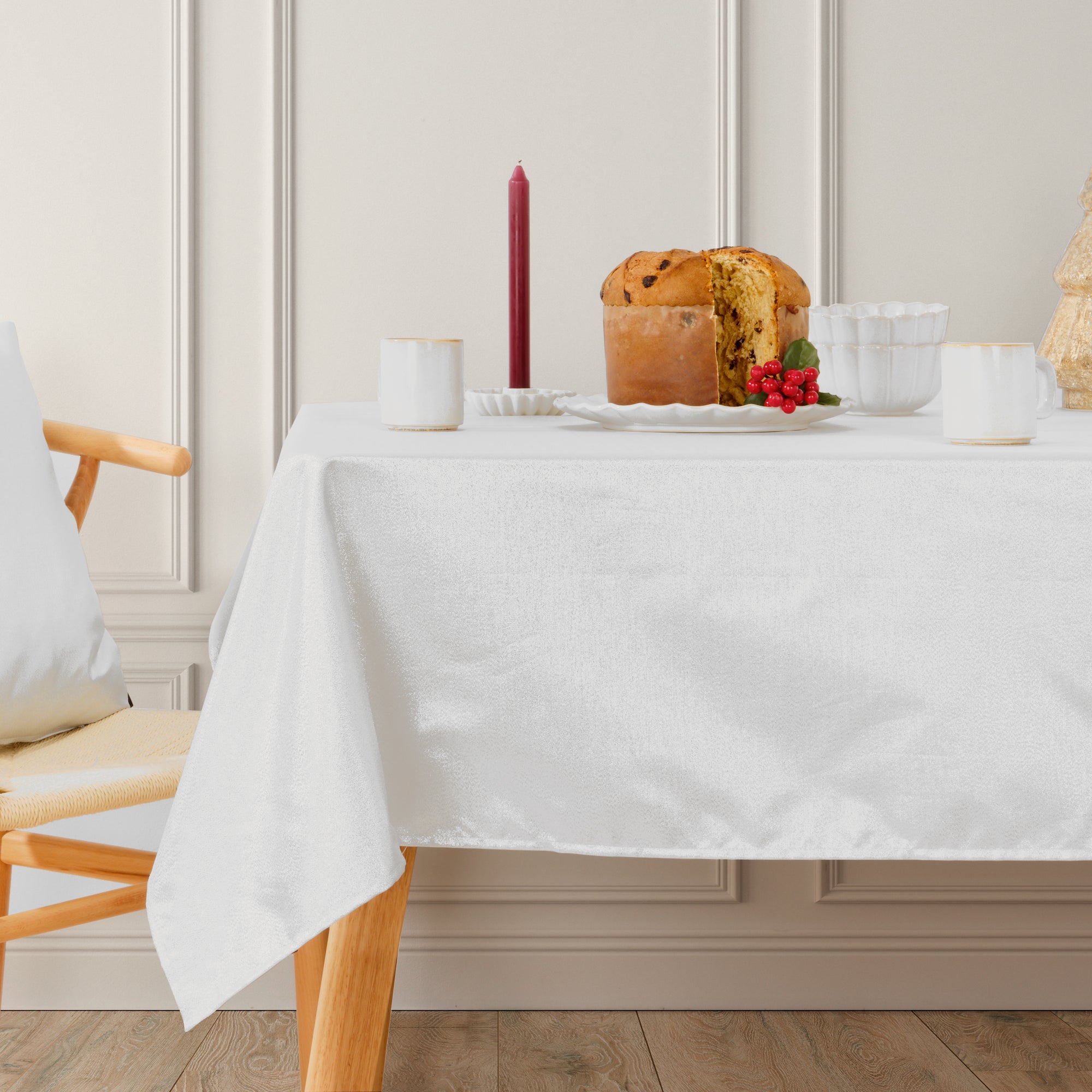 Nappe toucher tissu jacquard Nuit de Noël Argent Lurex