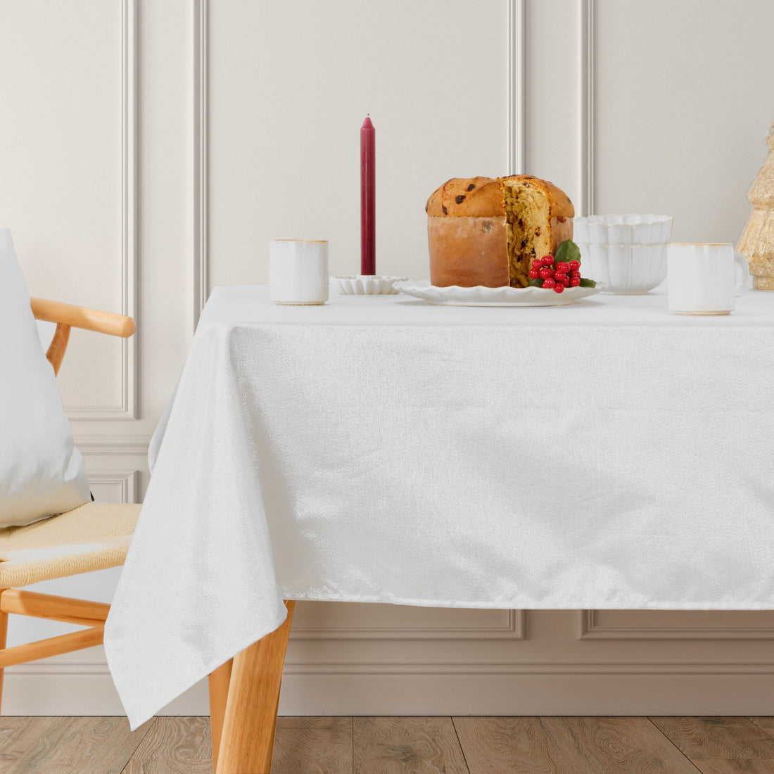 Nappe toucher tissu jacquard Nuit de Noël Argent Lurex
