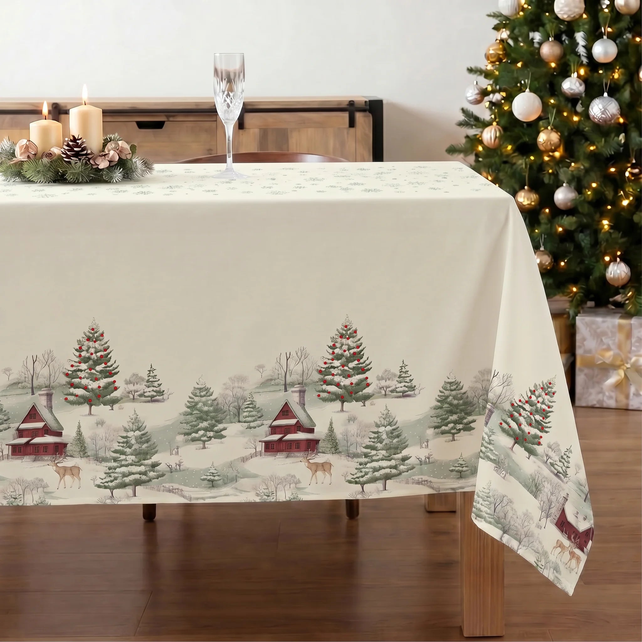 Mantel antimanchas Christmas deer cenefa 1225