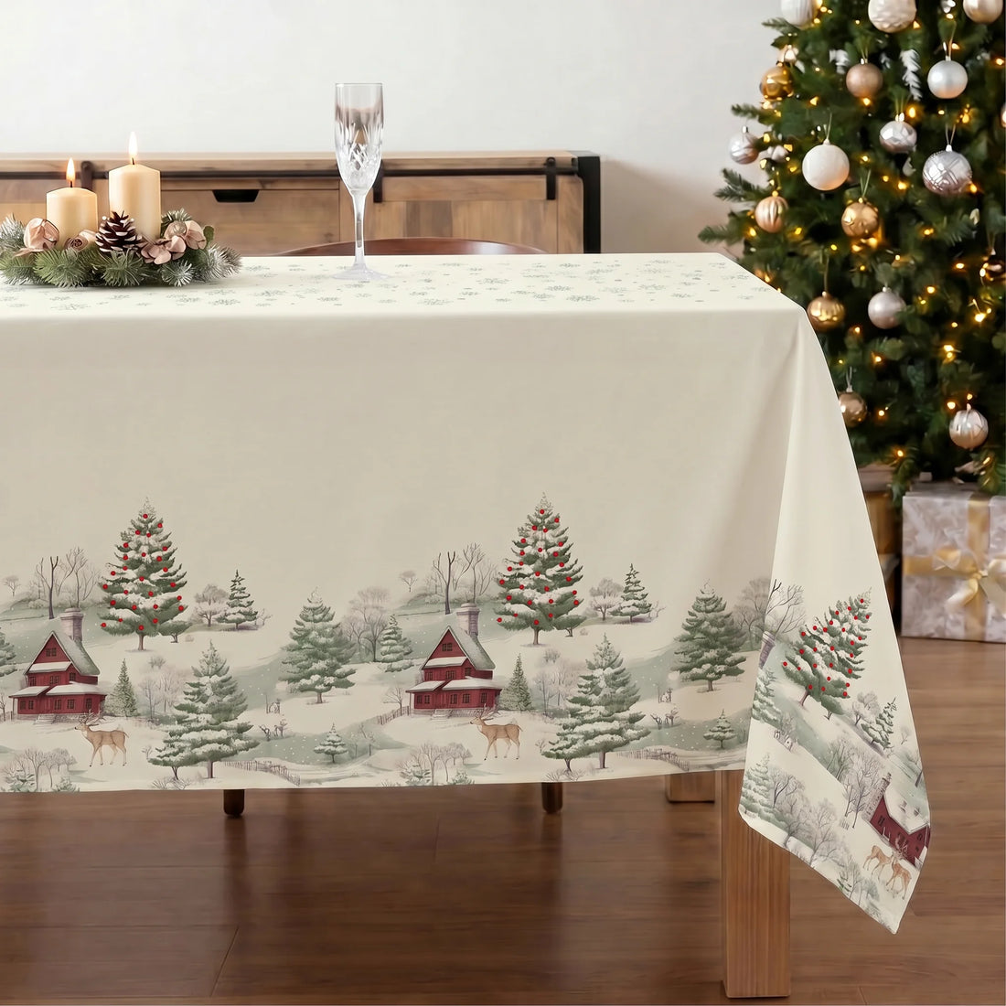 Mantel antimanchas Christmas deer cenefa 1225
