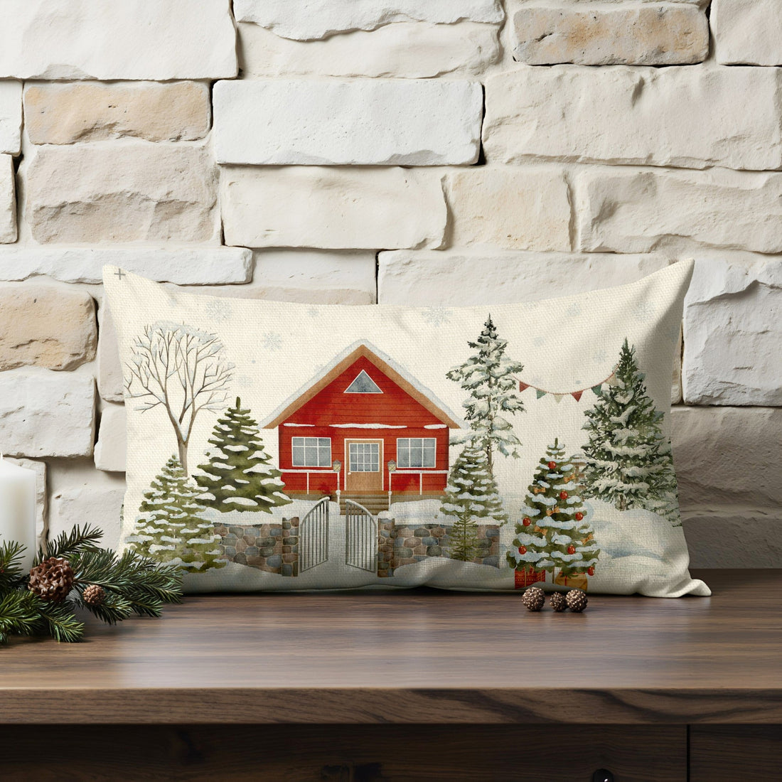 Funda de cojín 100% algodón Christmas House C 30x50 cm