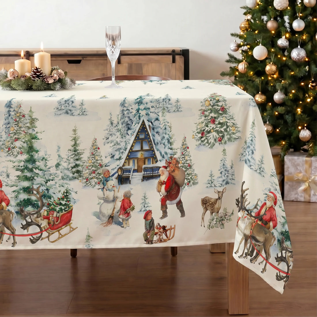 Mantel antimanchas Christmas landscape 100