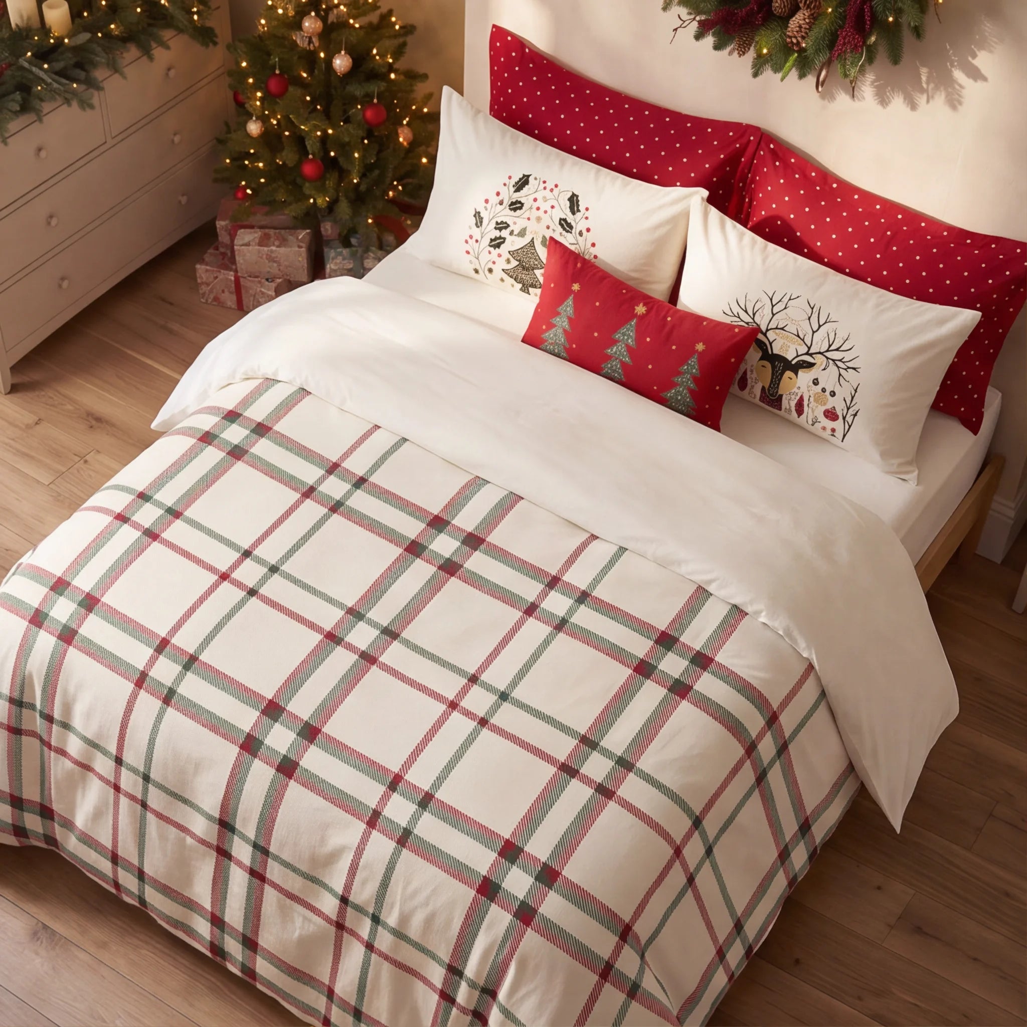 Duvet cover with clicks 100% cotton Christmas pictures