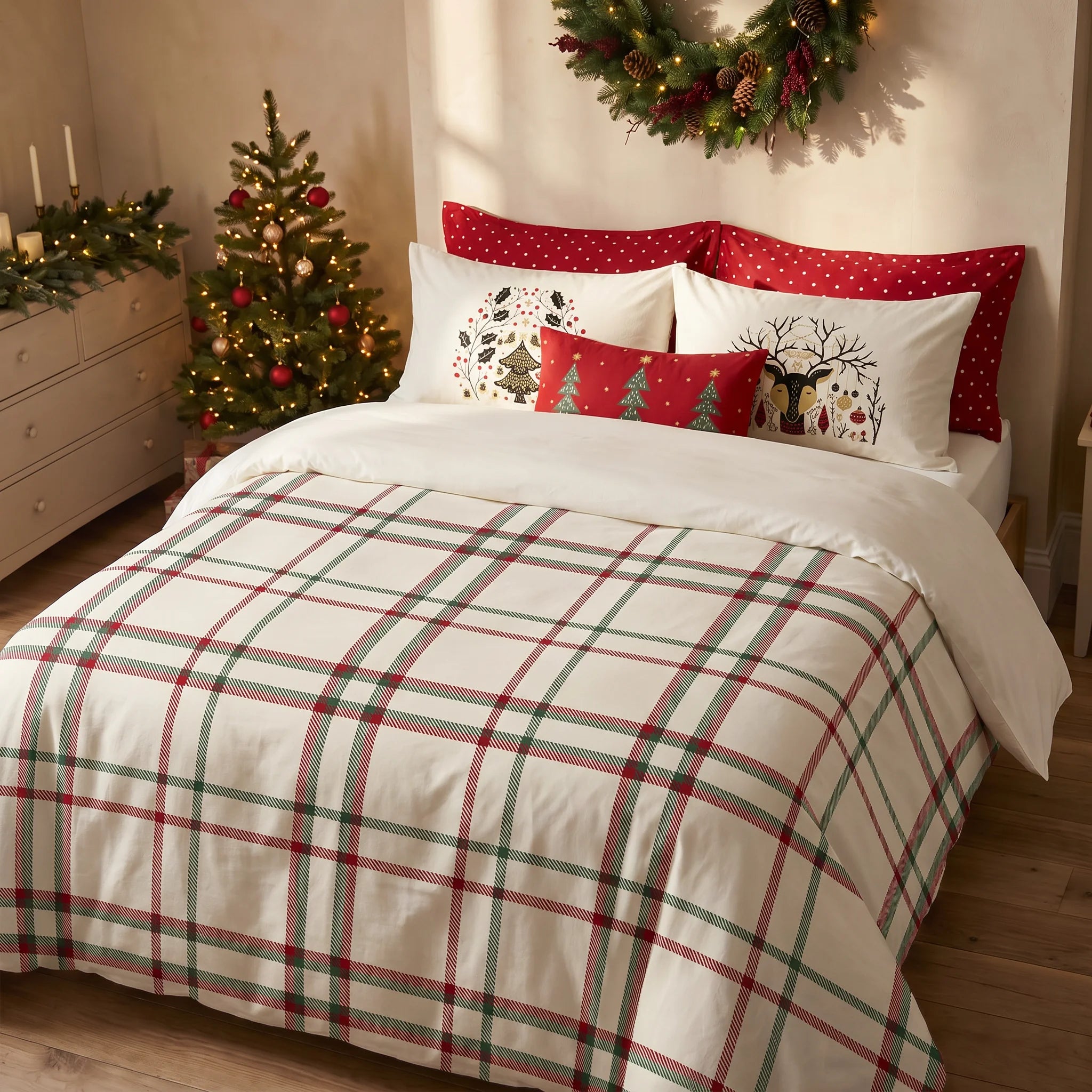 Duvet cover with clicks 100% cotton Christmas pictures
