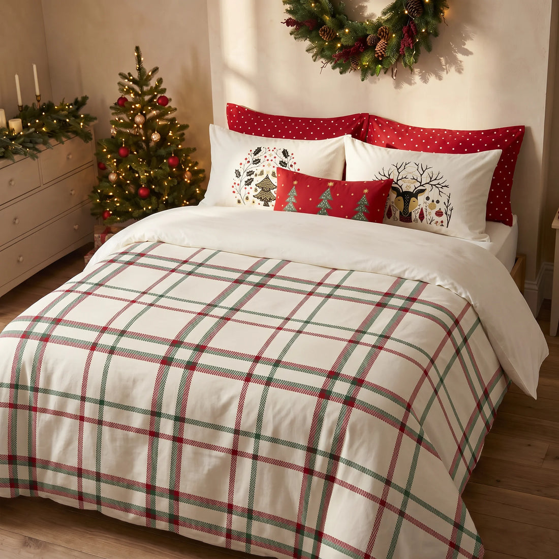 Duvet cover with clicks 100% cotton Christmas pictures