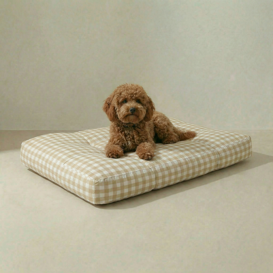 Cama para mascota gruesa y acolchada con acabado antimanchas Vichy Beige