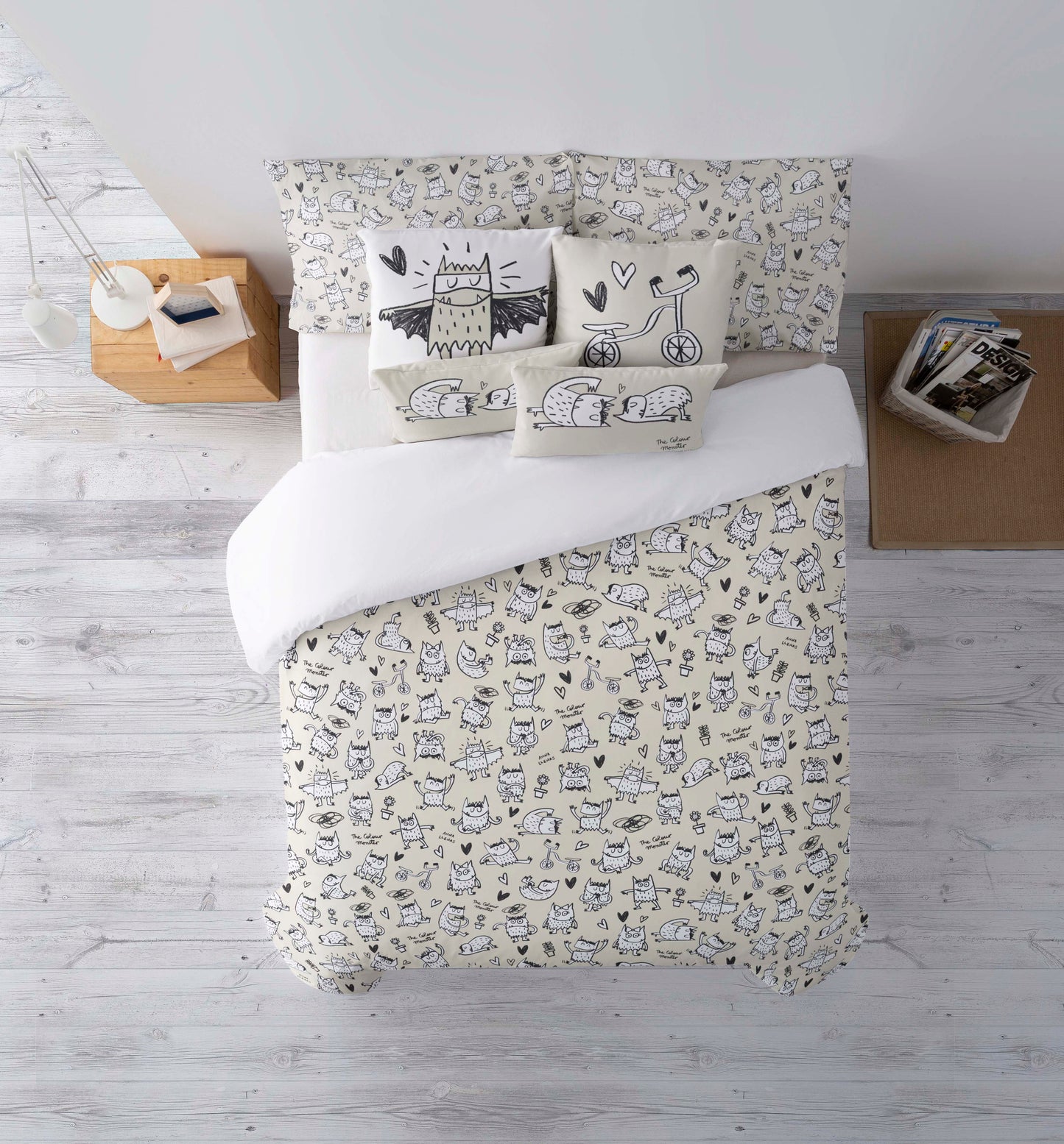 Housse de couette à boutons 100% coton Monster Beige