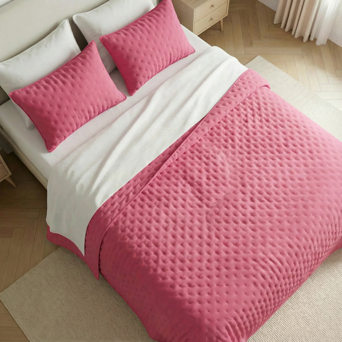 Colcha lisa acolchada Fucsia tacto suave