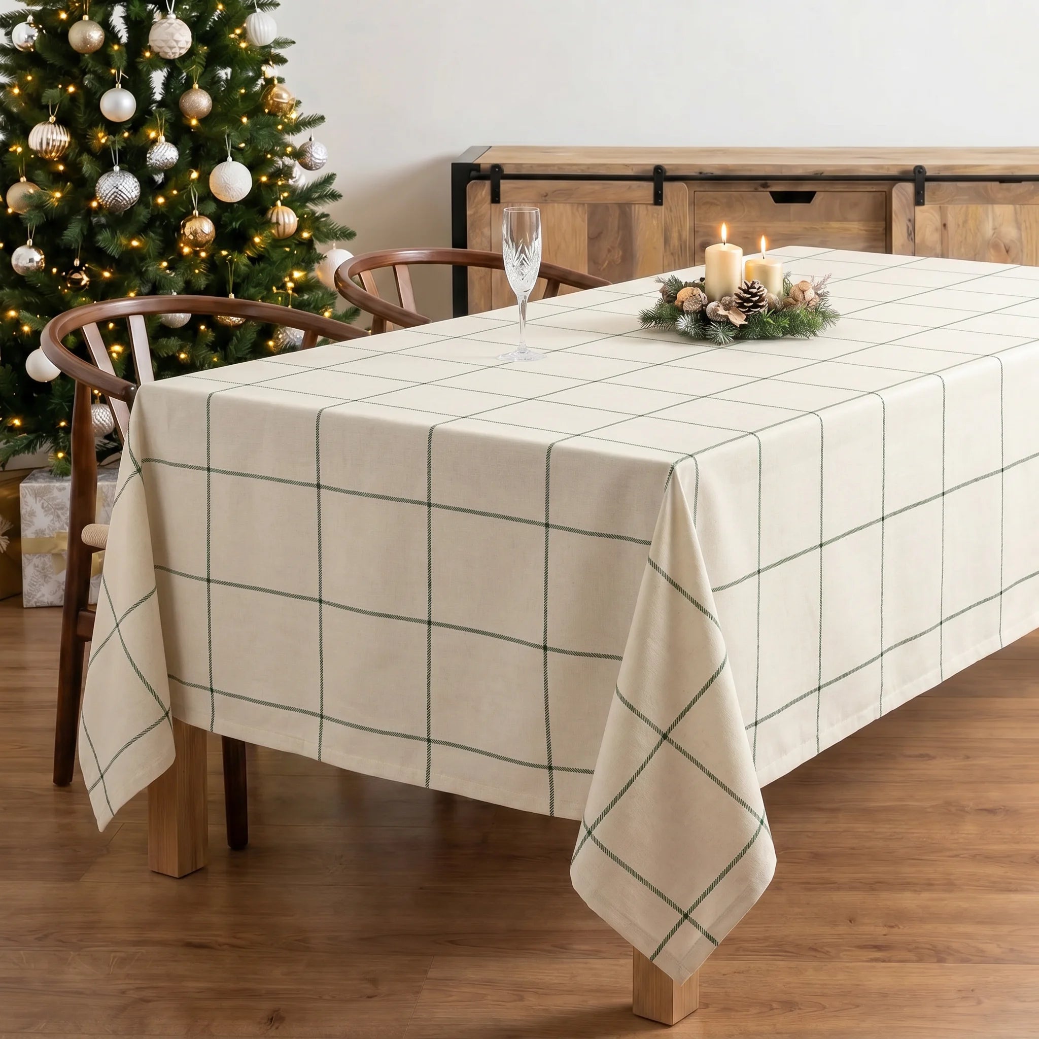 Mantel antimanchas Green windowpana 1225