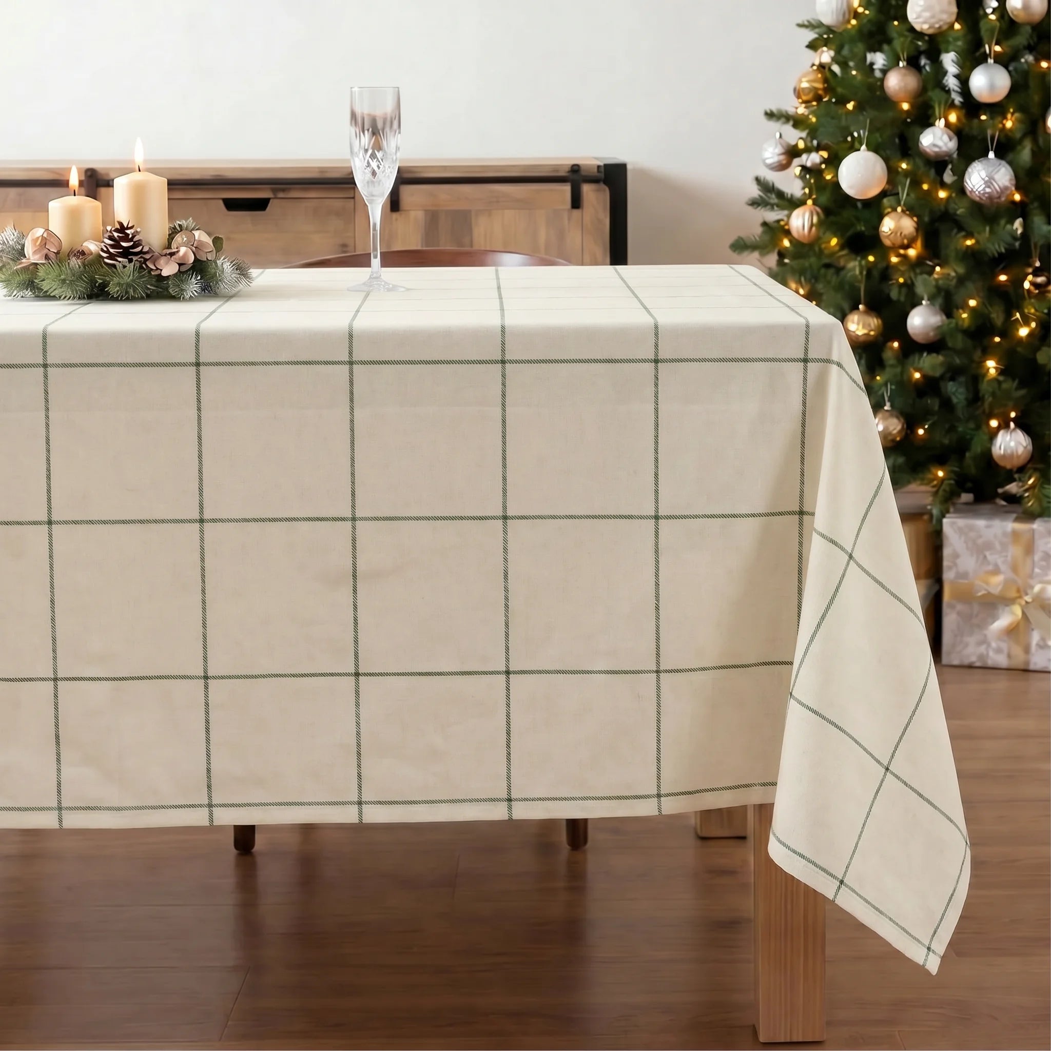 Mantel antimanchas Green windowpana 1225