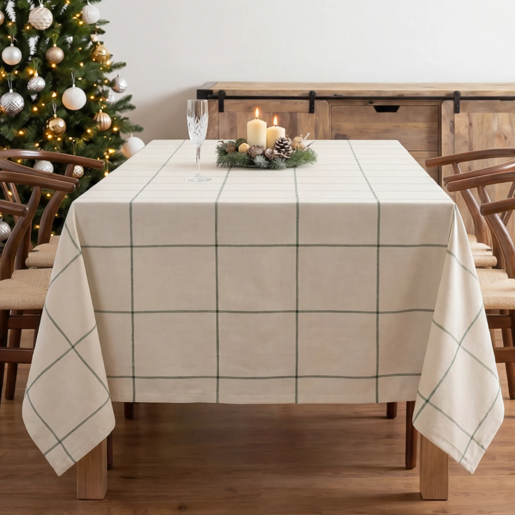 Mantel antimanchas Green windowpana 1225