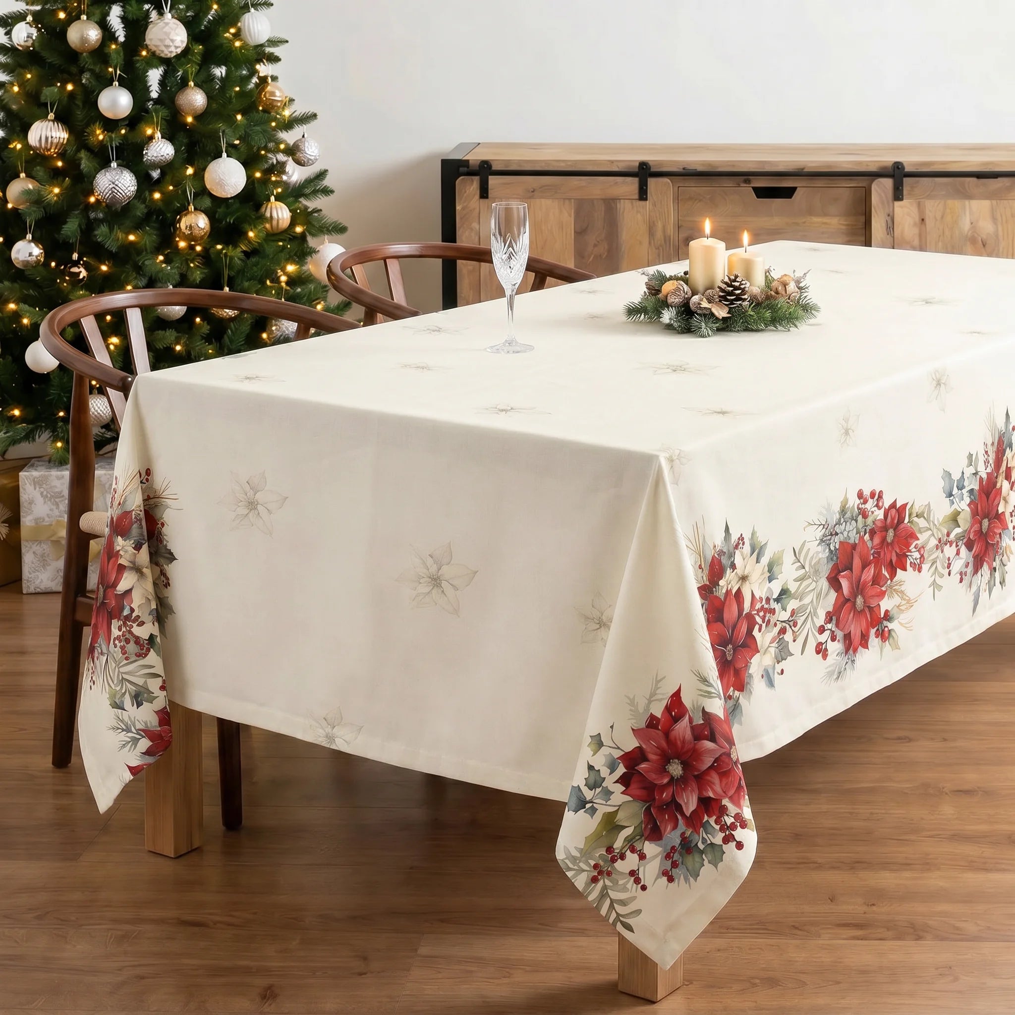 Mantel antimanchas Holiday ponsettia 1225