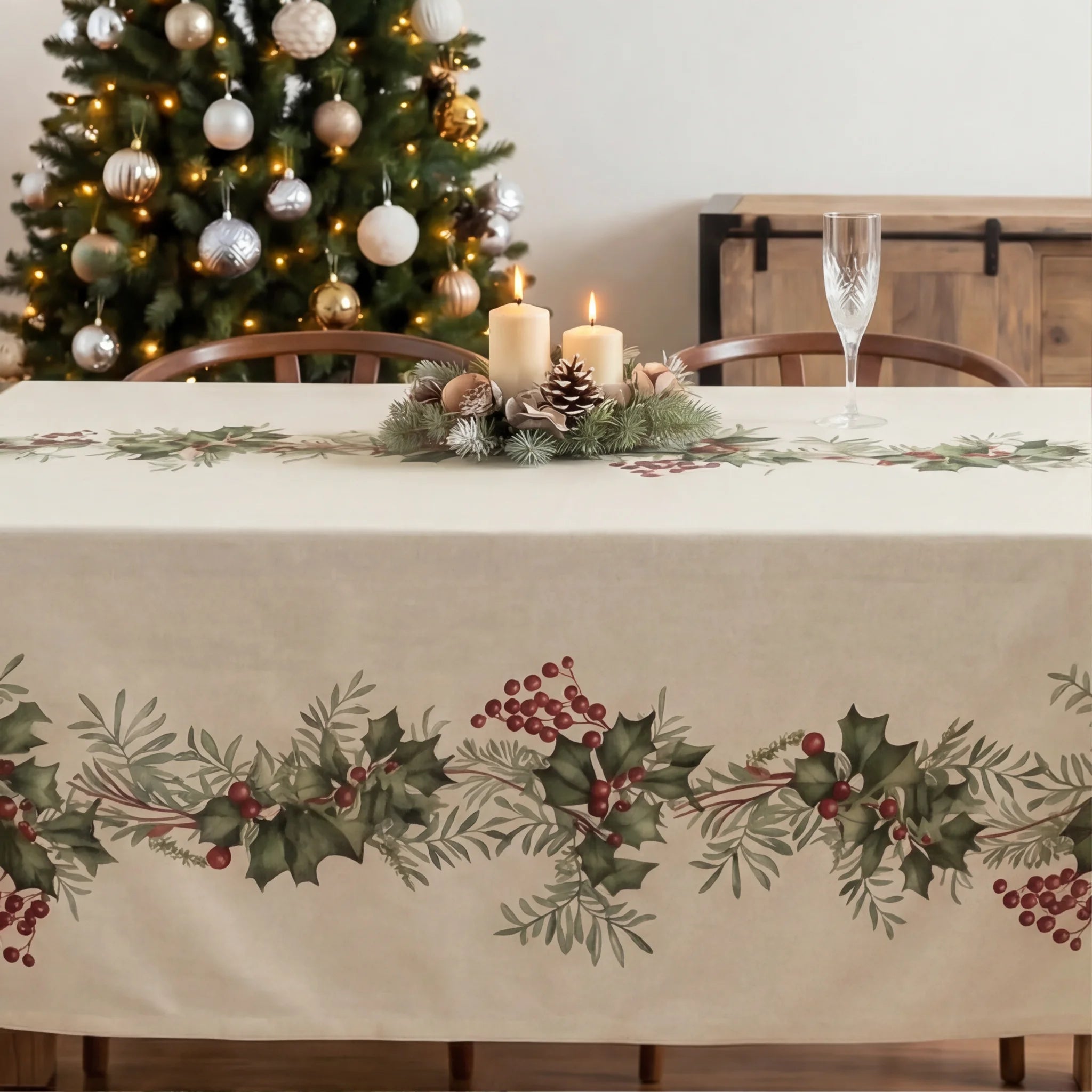 Mantel antimanchas Holly garland 1225