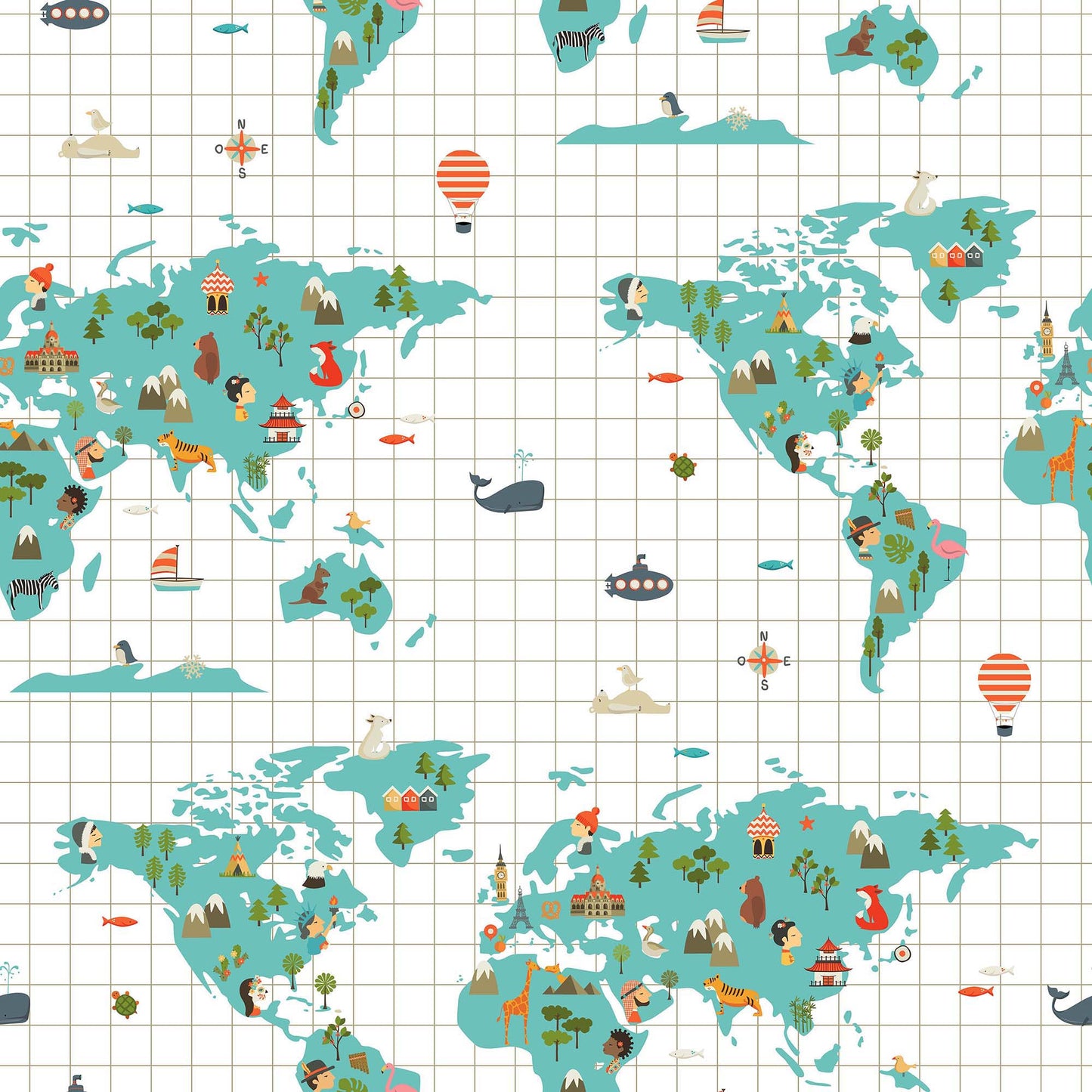 Nordic set 100% cotton Blue World Map