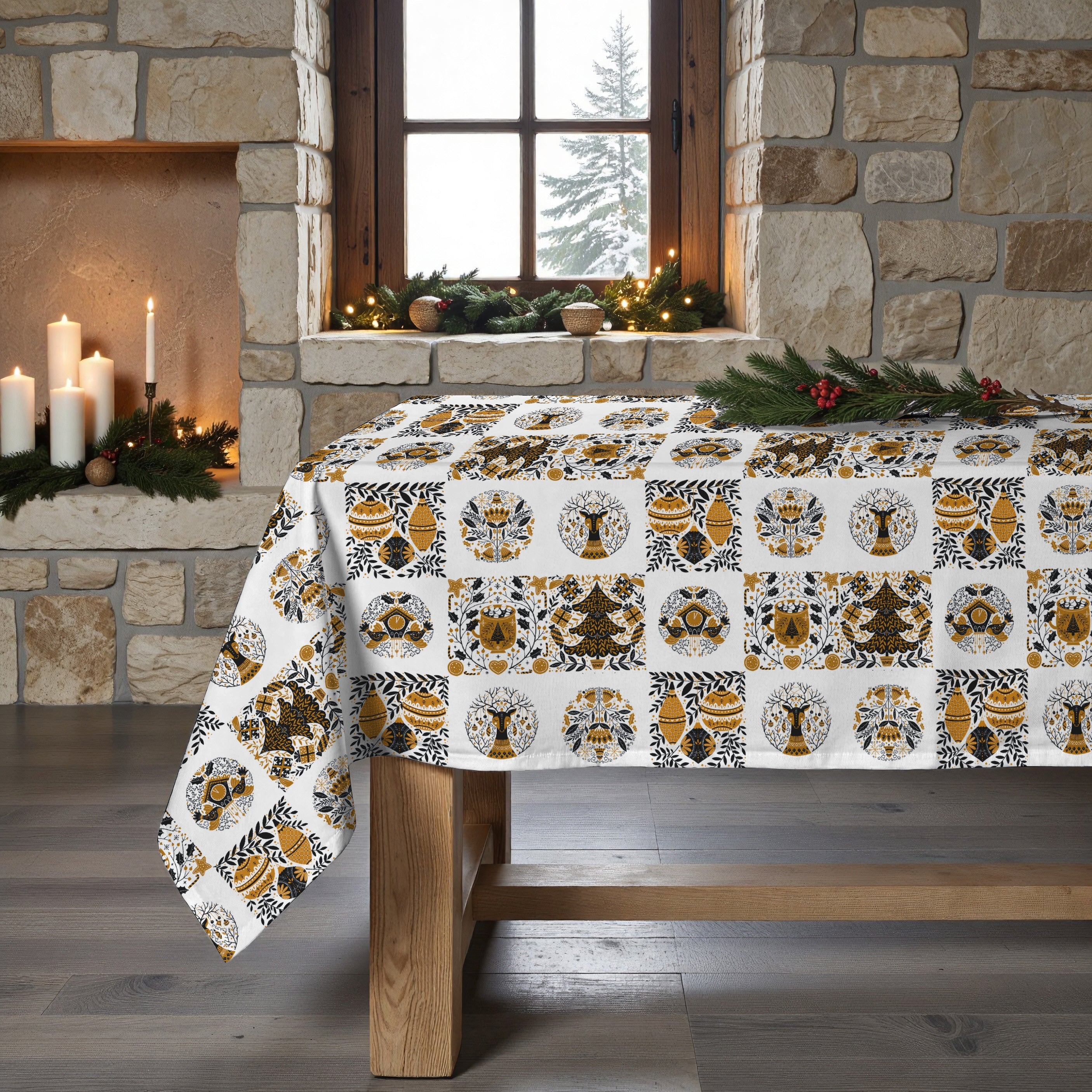 Mantel antimanchas 100% algodón Merry Christmas 24
