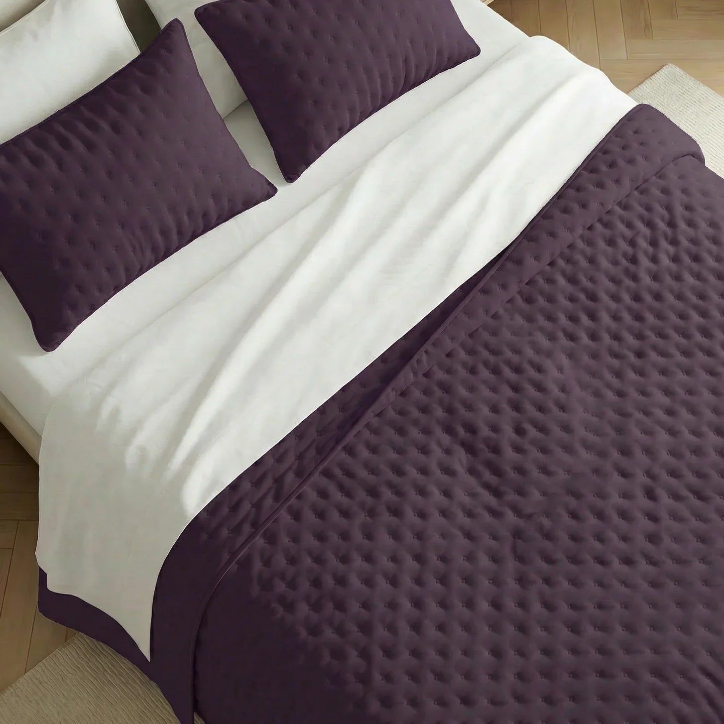 Colcha lisa acolchada Morado tacto suave