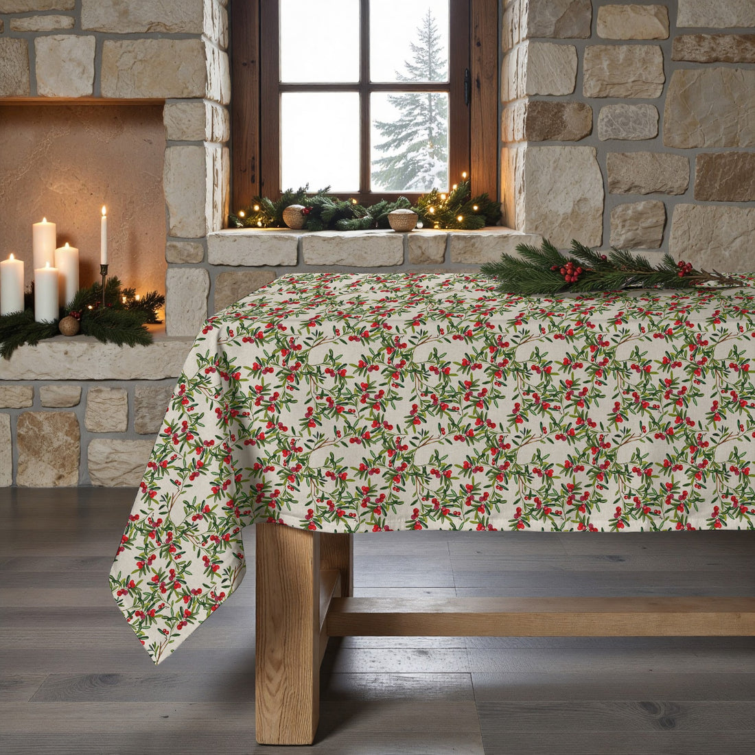 Christmas Leaves stain-resistant tablecloth