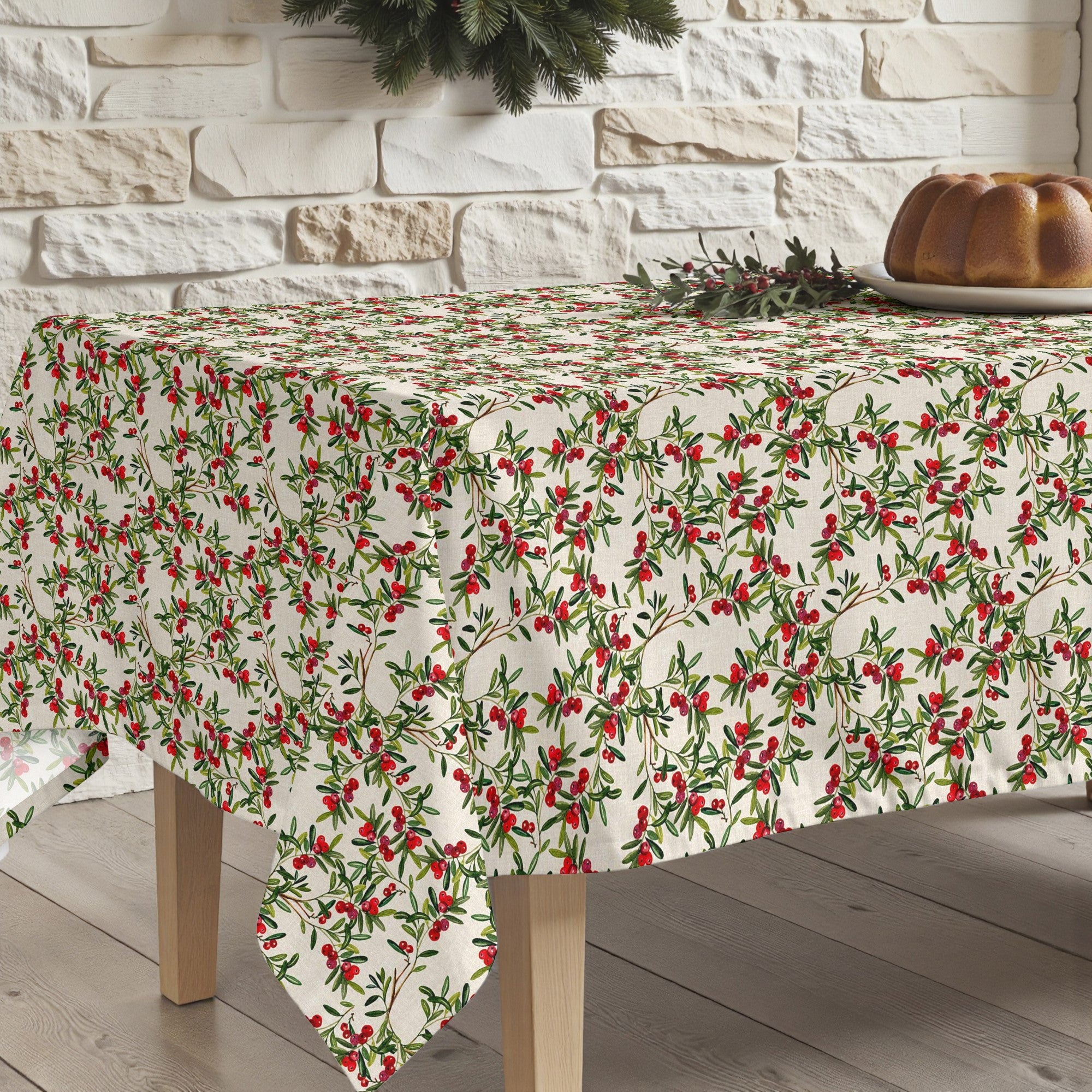Christmas Leaves stain-resistant tablecloth