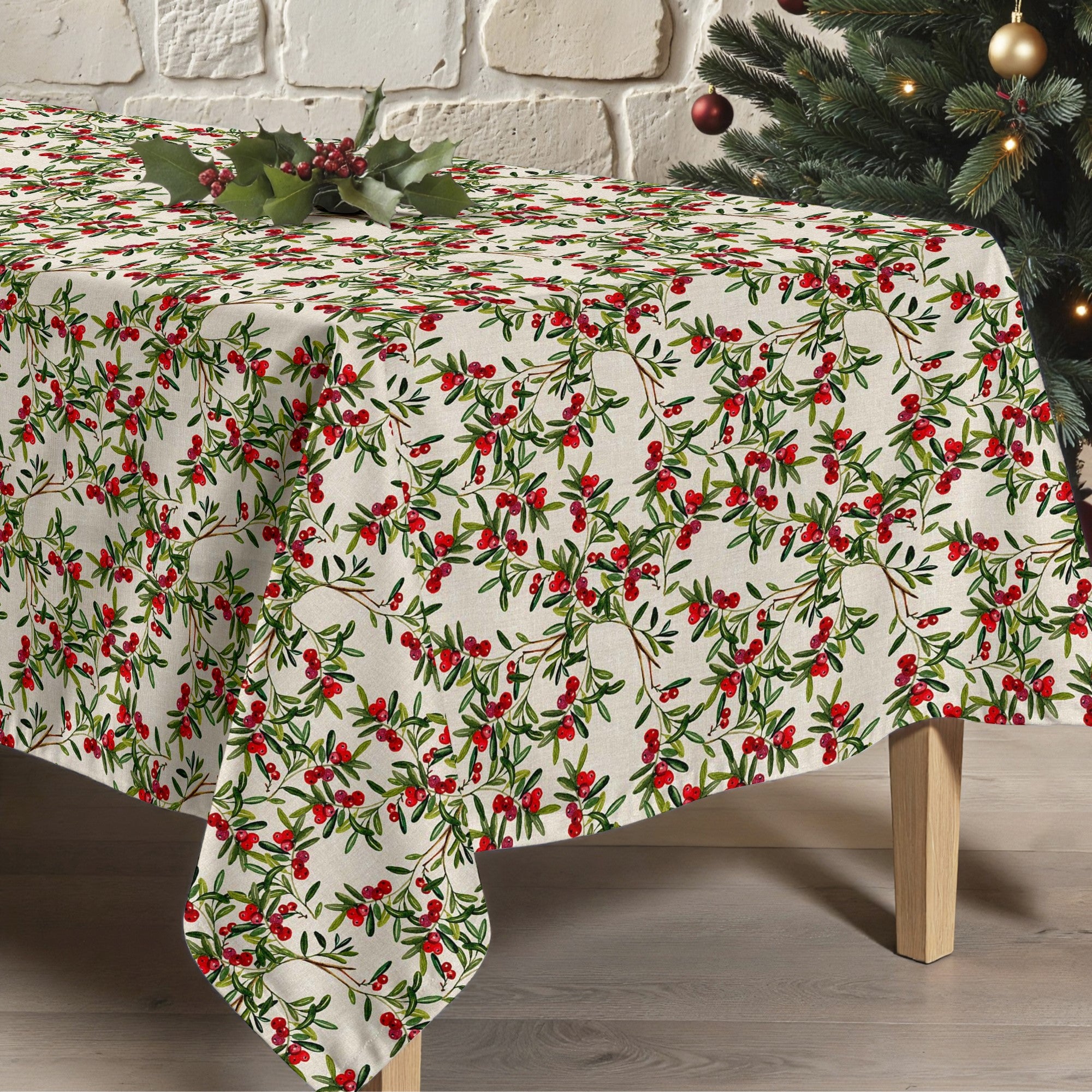 Christmas Leaves stain-resistant tablecloth
