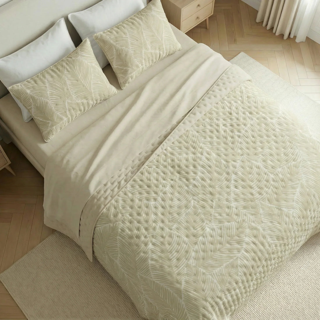 Colcha boutí estampada Nijar Beige tacto suave