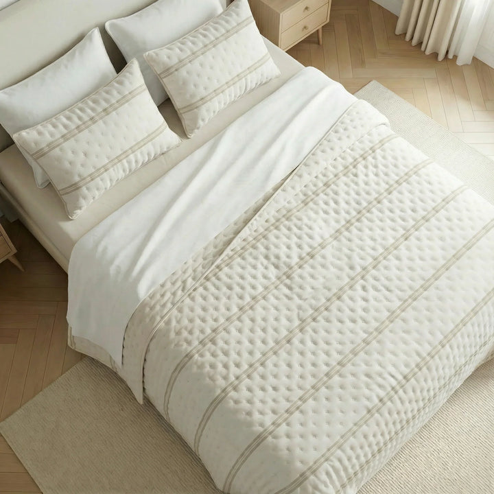 Colcha boutí estampada Nua Beige tacto suave
