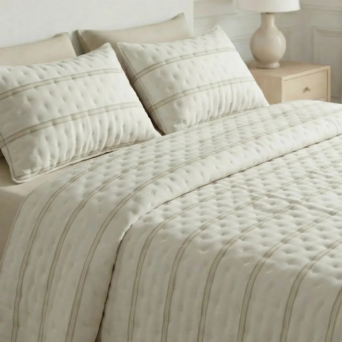 Colcha boutí estampada Nua Beige tacto suave