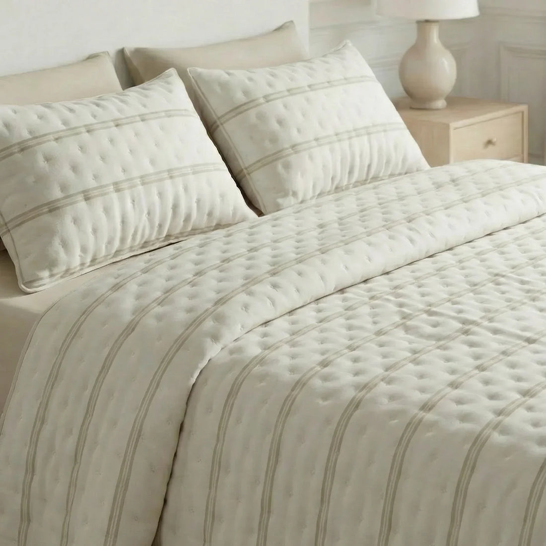 Colcha boutí estampada Nua Beige tacto suave