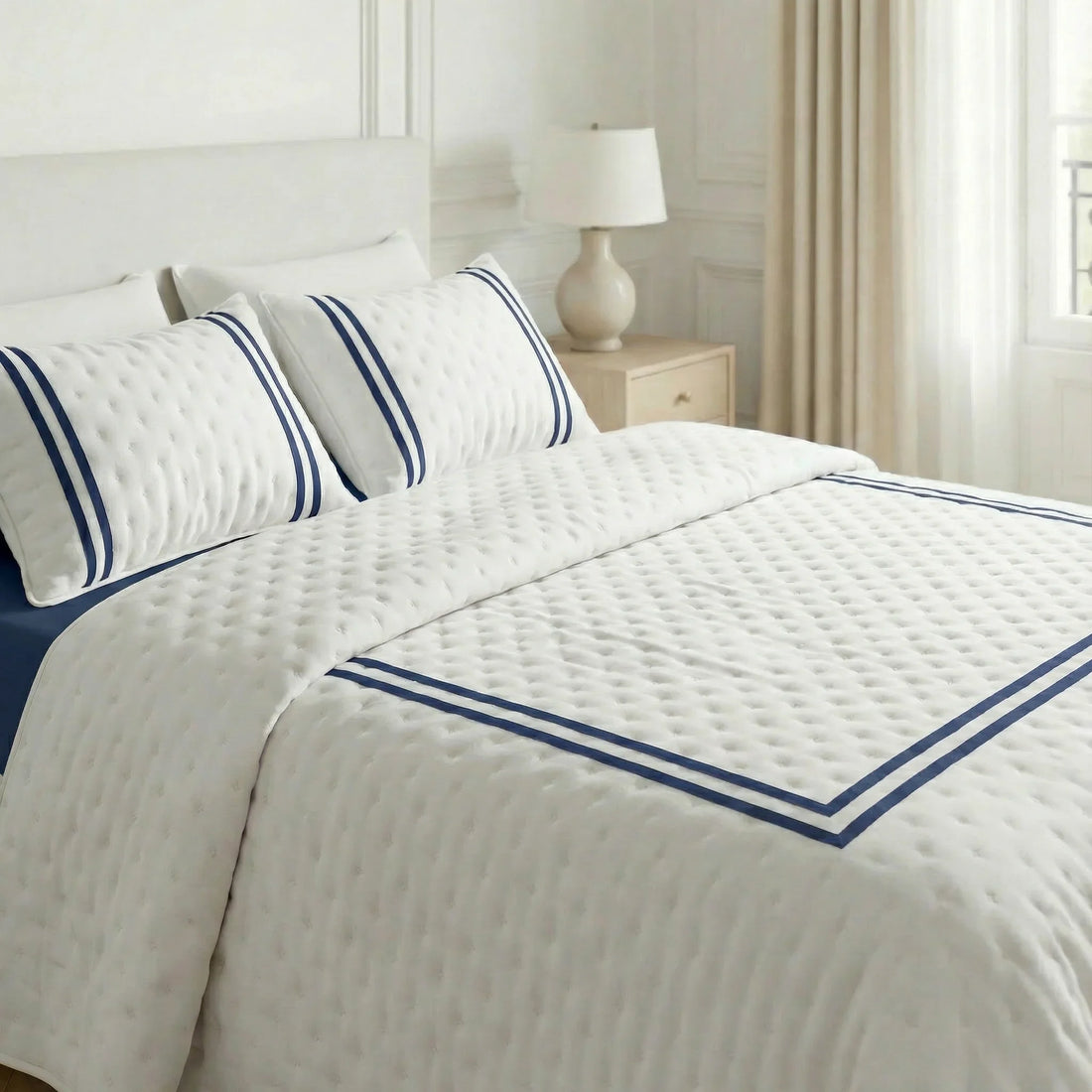 Colcha boutí estampada Oliva Azul tacto suave