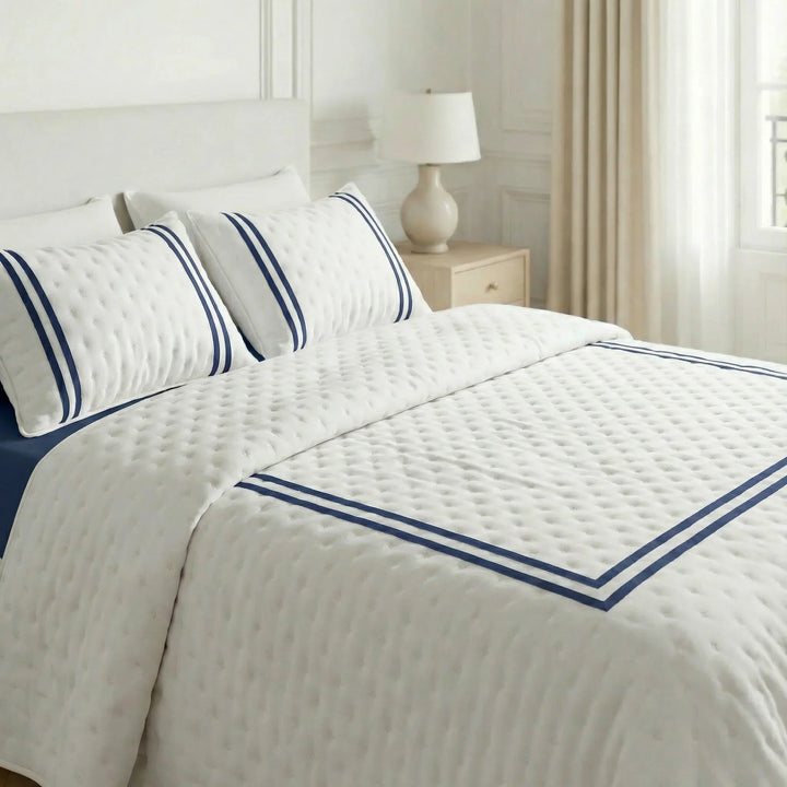 Colcha boutí estampada Oliva Azul tacto suave