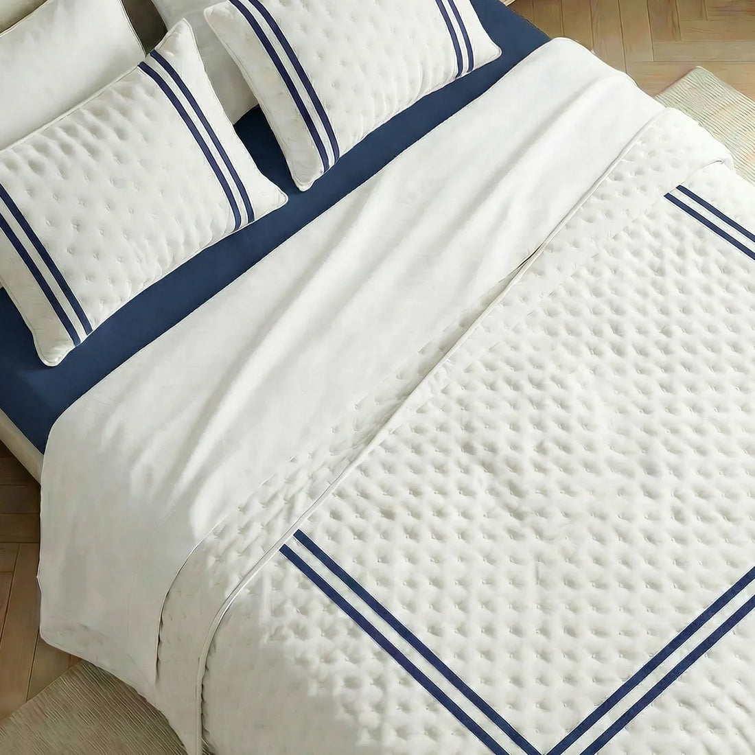Colcha boutí estampada Oliva Azul tacto suave