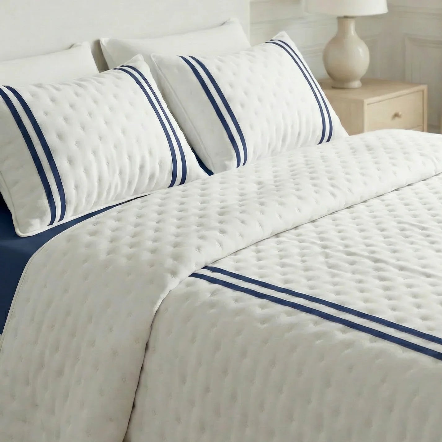 Colcha boutí estampada Oliva Azul tacto suave