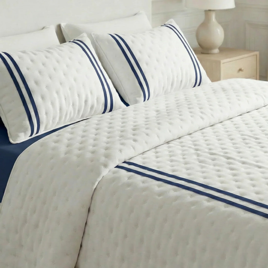 Colcha boutí estampada Oliva Azul tacto suave