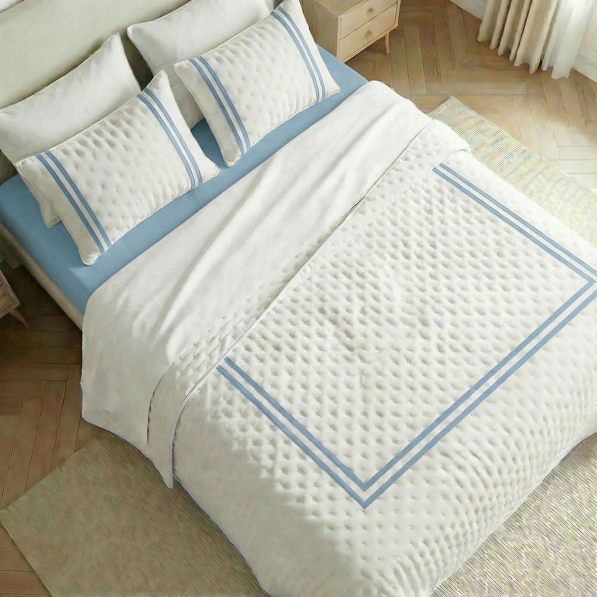 Colcha boutí estampada Oliva Azul Vera tacto suave
