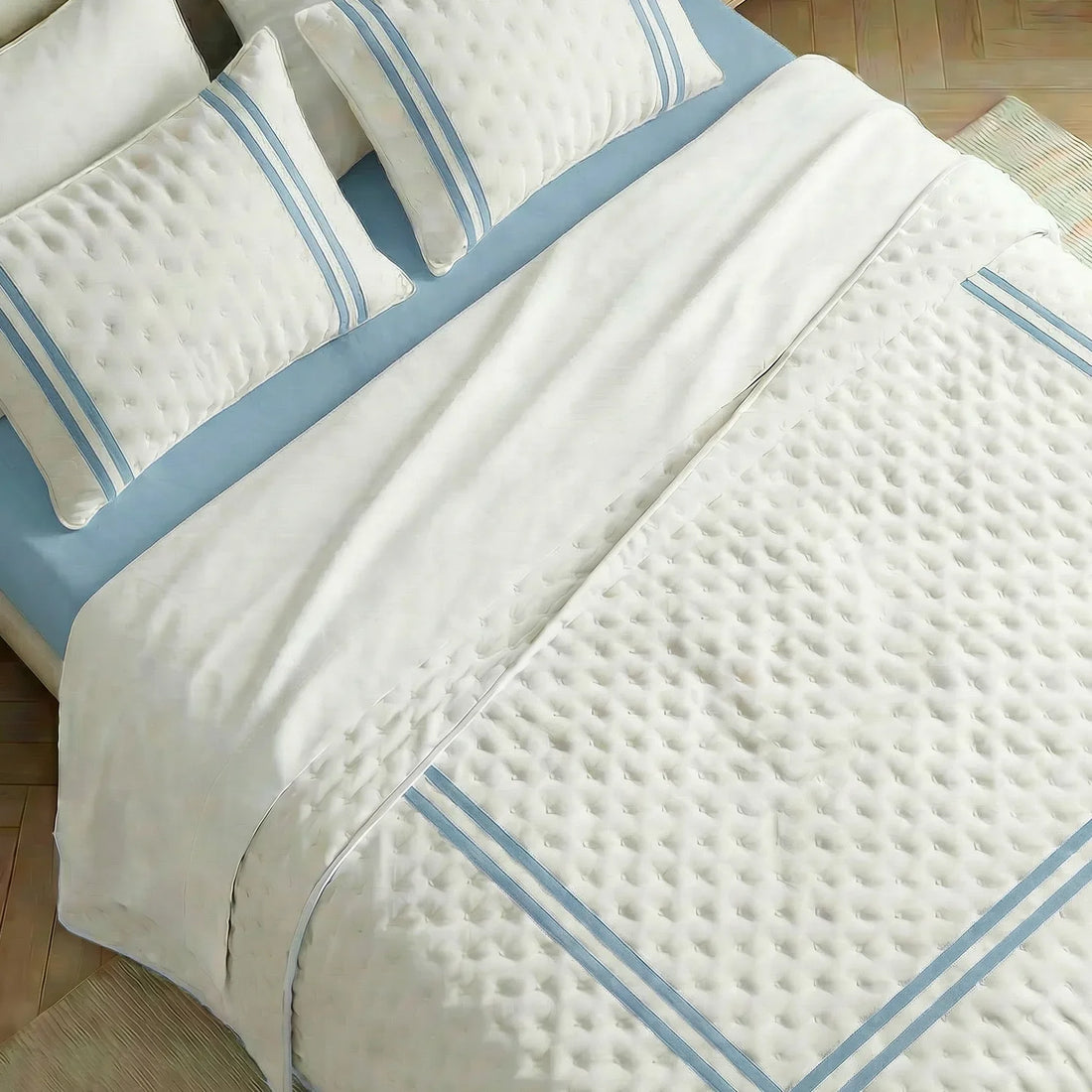 Colcha boutí estampada Oliva Azul Vera tacto suave