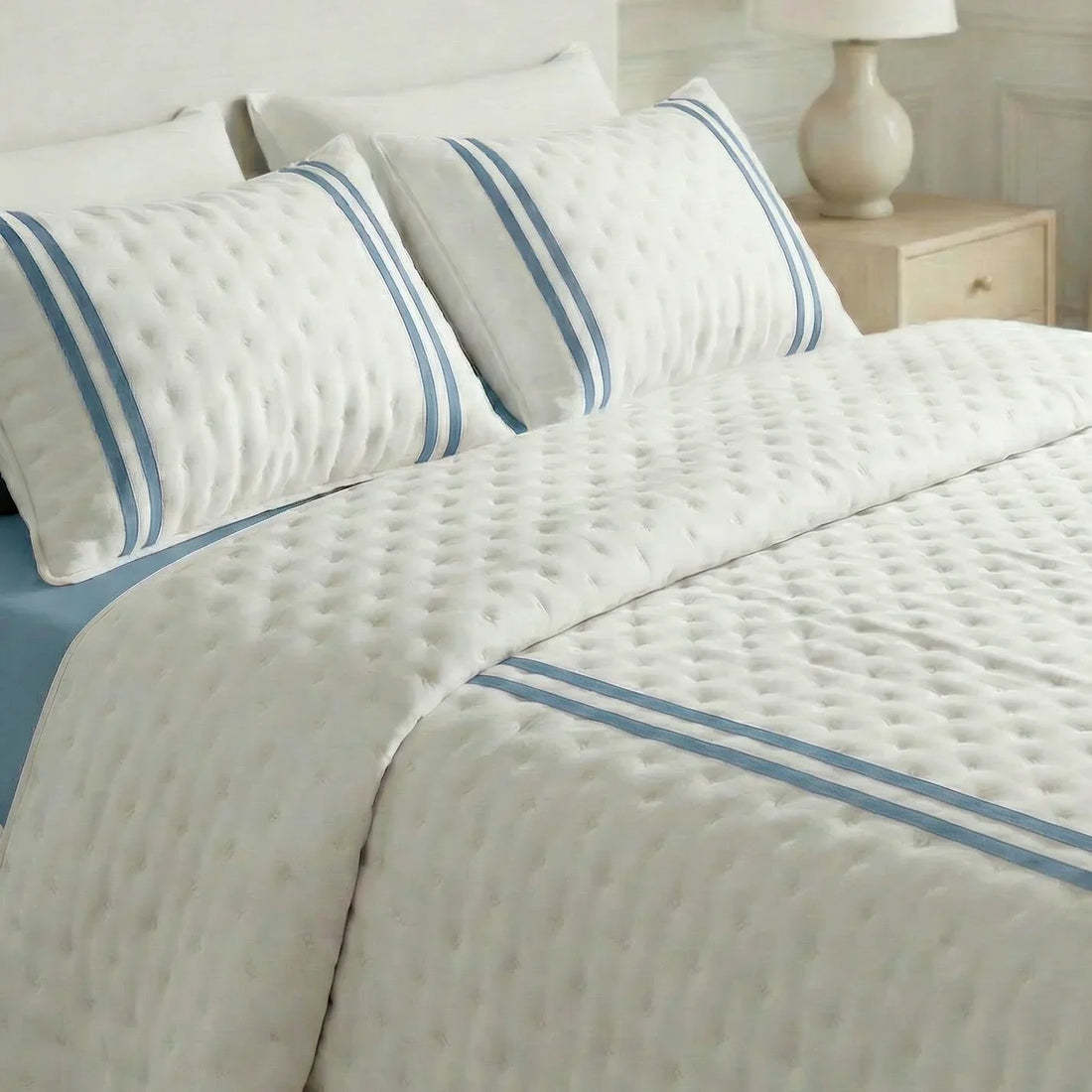 Colcha boutí estampada Oliva Azul Vera tacto suave