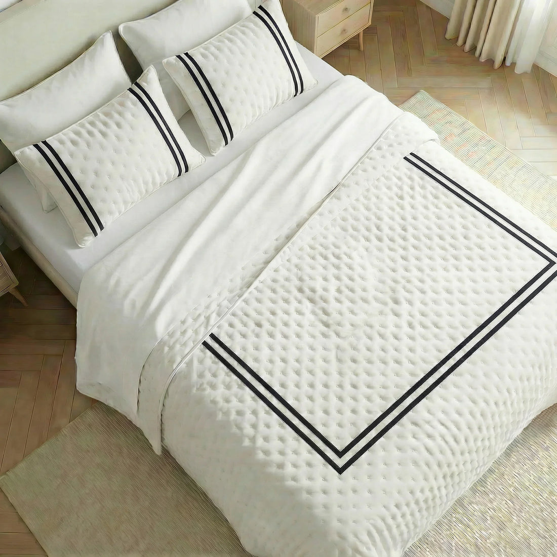 Colcha boutí estampada Oliva Negro tacto suave