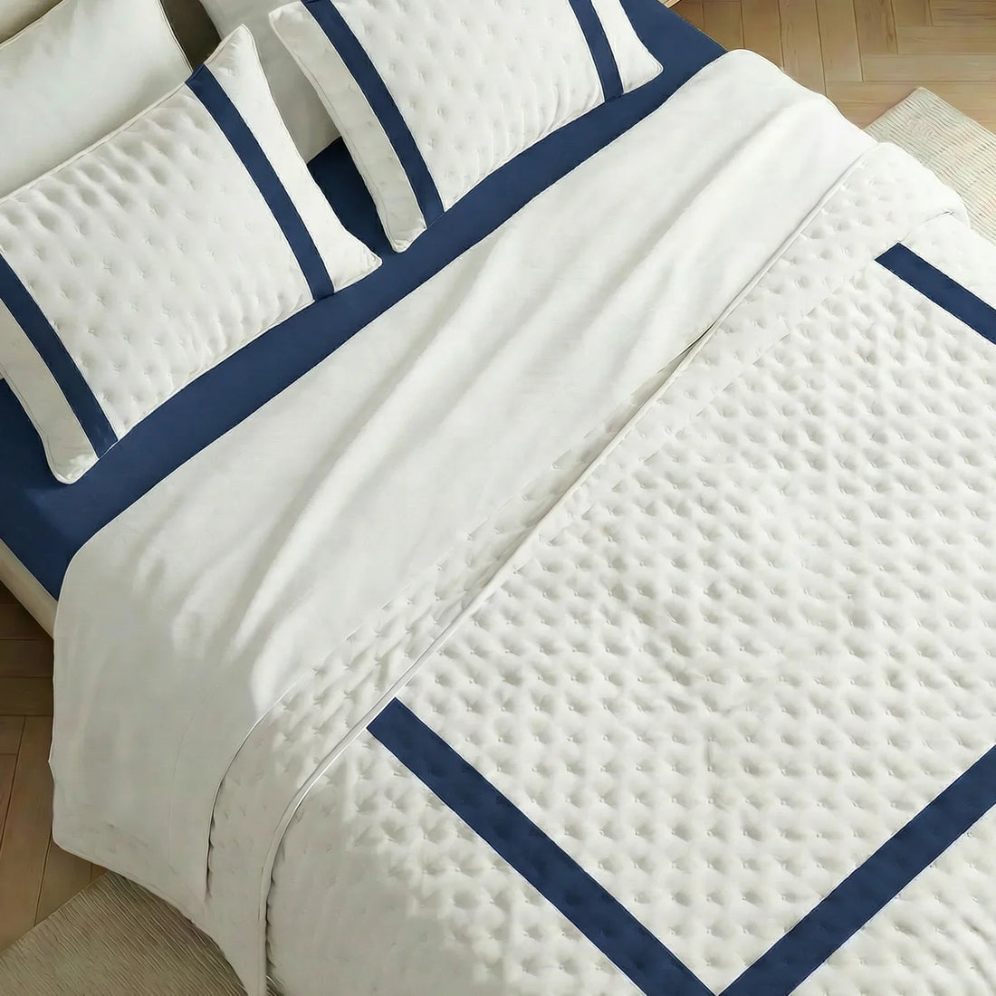 Colcha boutí estampada Portixol Azul tacto suave