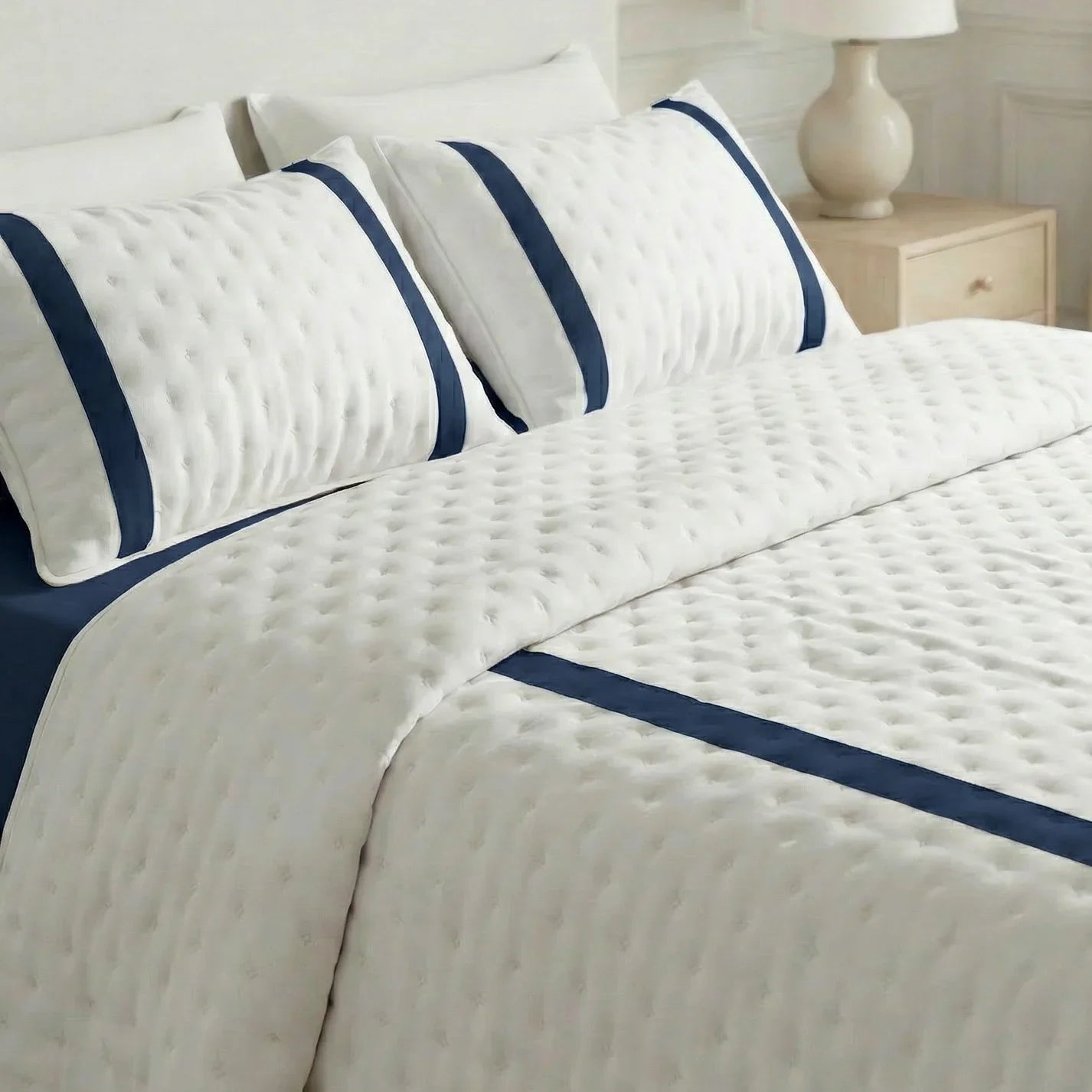 Colcha boutí estampada Portixol Azul tacto suave