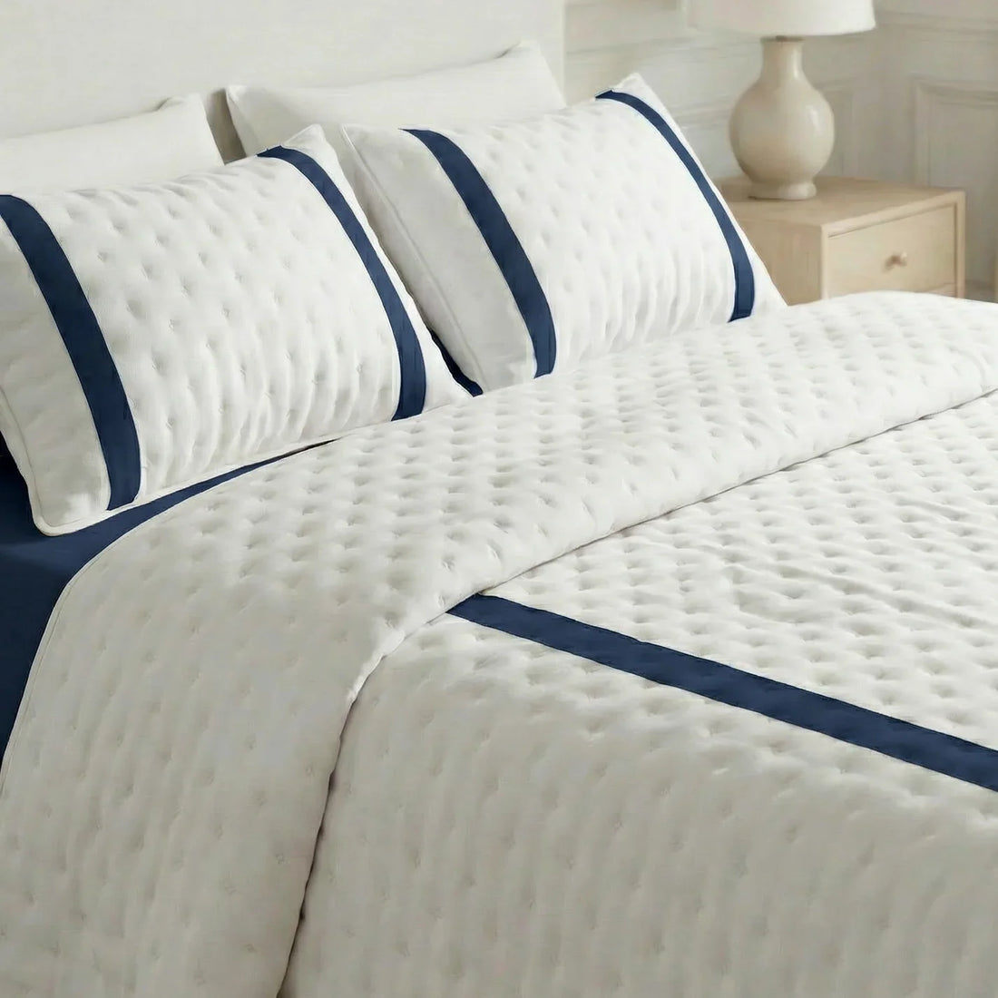 Colcha boutí estampada Portixol Azul tacto suave