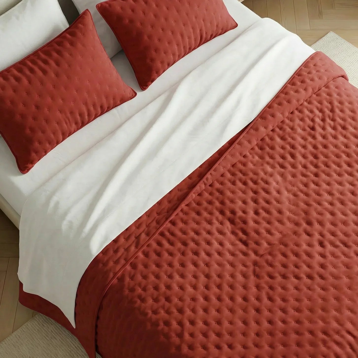 Colcha lisa acolchada Rojo tacto suave