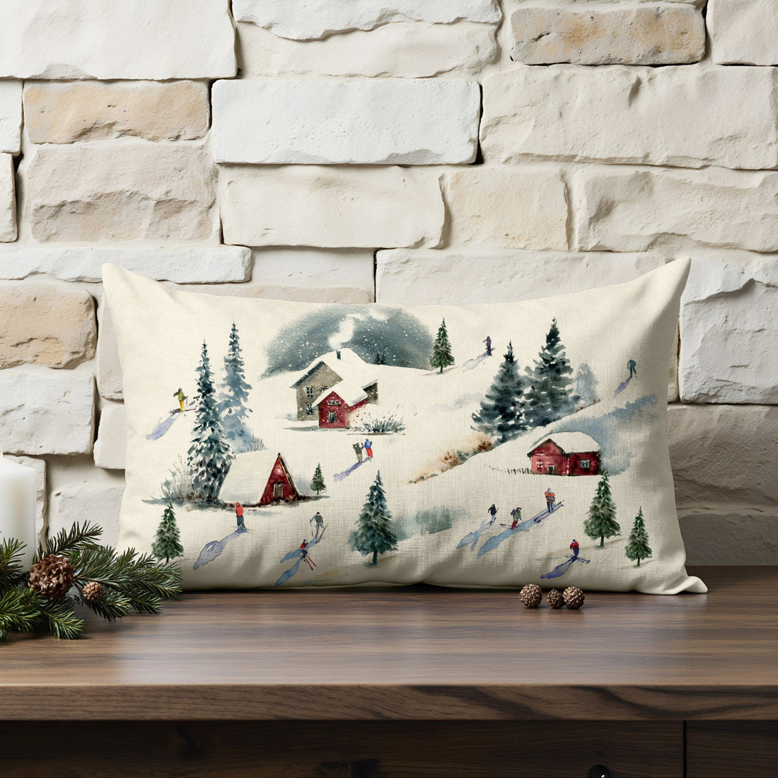 Funda de cojín 100% algodón Winter Ski 1225 30x50 cm