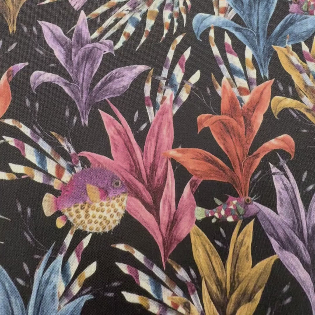 Printed linen viscose fabric per meter EGIA 124 1 DARK