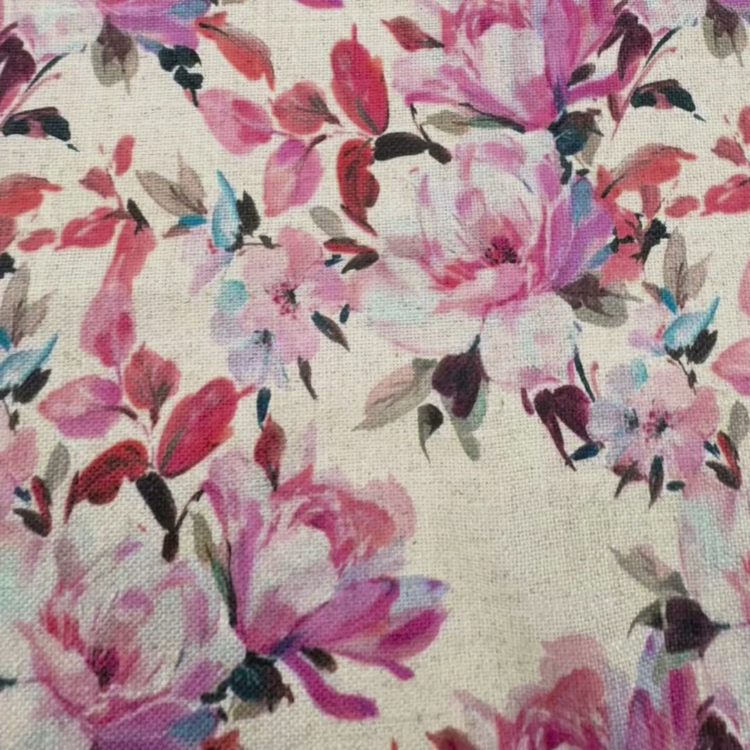Printed linen viscose fabric per meter BATIA WHITE 124