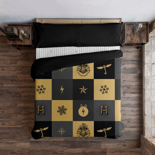 Duvet cover with buttons 100% cotton Hogwarts Christmas squares