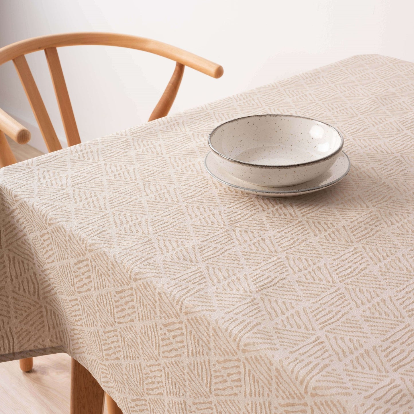 Bacoli 31990C beige jacquard stain-resistant tablecloth