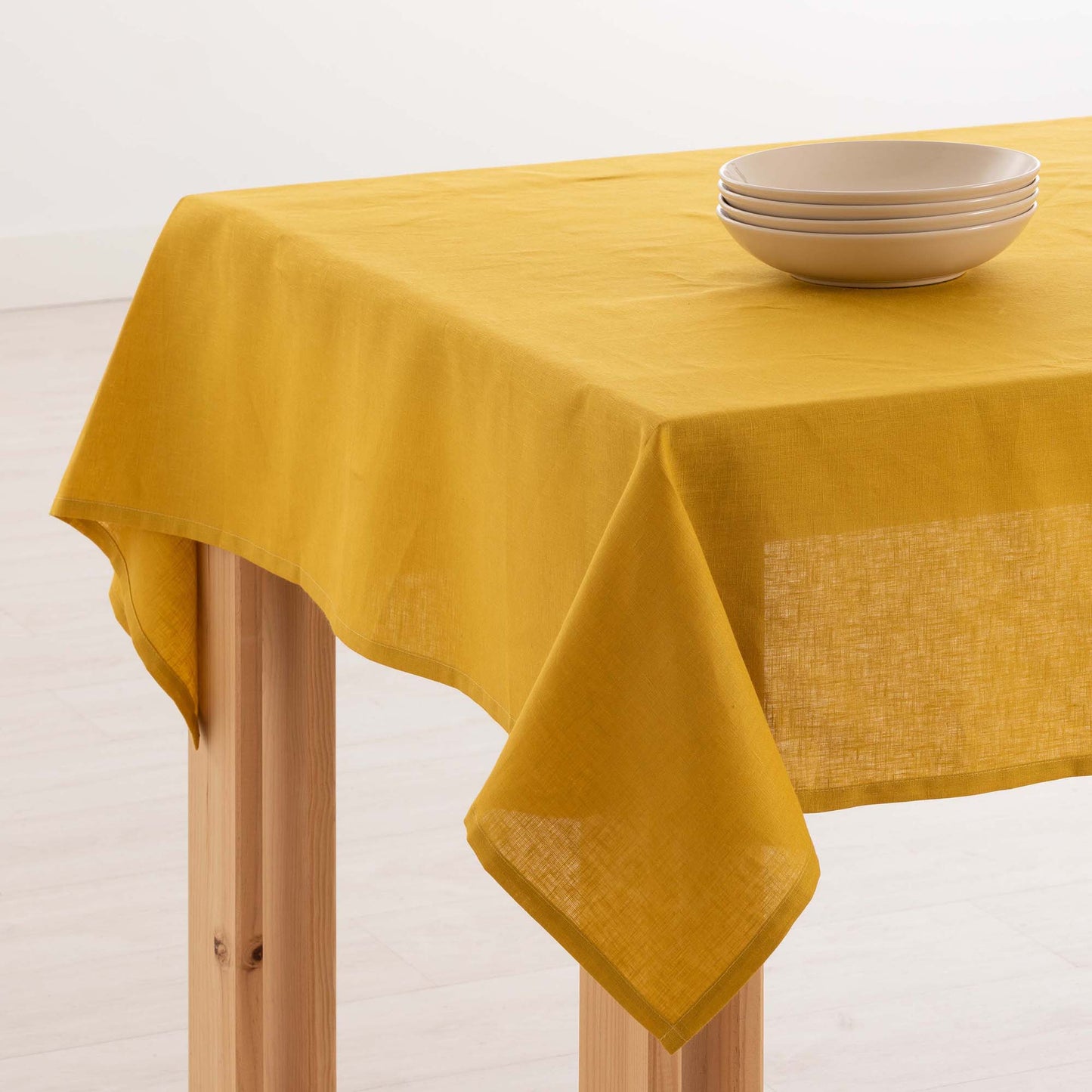 Waterproof stain-resistant tablecloth 100% Mustard Linen