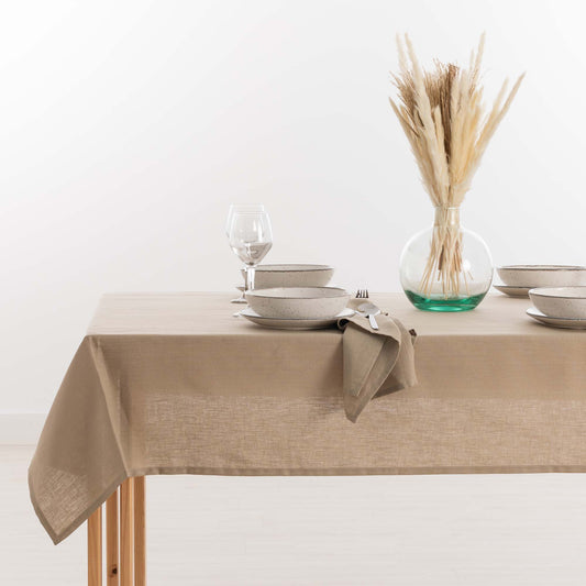 100% Taupe Linen Water-Repellent Tablecloth