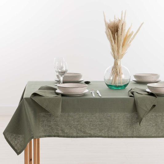 100% Army Green Linen Water-Repellent Tablecloth