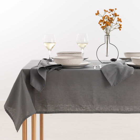 100% Anthracite Linen Water-Repellent Tablecloth